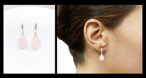 Rose Quartz Earrings Sterling Silver 925, Pink Quartz Oval Stone Earrings, Dangle Stud Earrings, Small Teardrop.