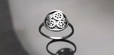 Engrenages ring, sterling silver, gear ring, engineering jewelry, clock mechanical jewelry, transmission ring, Steampunk Geometry Round Ring