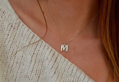 Letter pendant necklace, sterling silver, Cz stones, charm alone or with chain, letters A B C D E F G H I J K L M N O P Q R S T U V W X Y Z