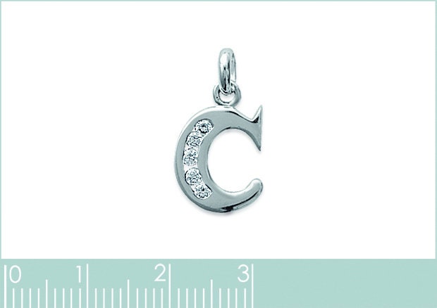 Letter pendant necklace, sterling silver, Cz stones, charm alone or with chain, letters A B C D E F G H I J K L M N O P Q R S T U V W X Y Z