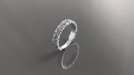 Rose Crown Ring, Sterling Silver, Romantic Rose Flower, Engagement Ring, Handmade Rosebud Ring, Promise Jewelry, Valentine's Day Gifts