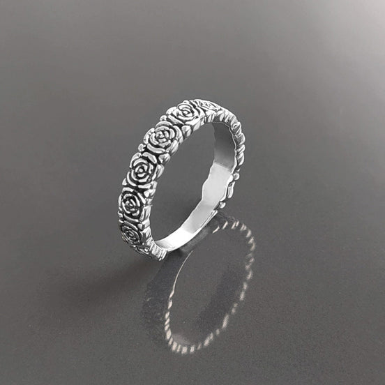 Rose Crown Ring, Sterling Silver, Romantic Rose Flower, Engagement Ring, Handmade Rosebud Ring, Promise Jewelry, Valentine's Day Gifts