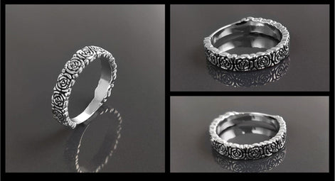 Rose Crown Ring, Sterling Silver, Romantic Rose Flower, Engagement Ring, Handmade Rosebud Ring, Promise Jewelry, Valentine's Day Gifts