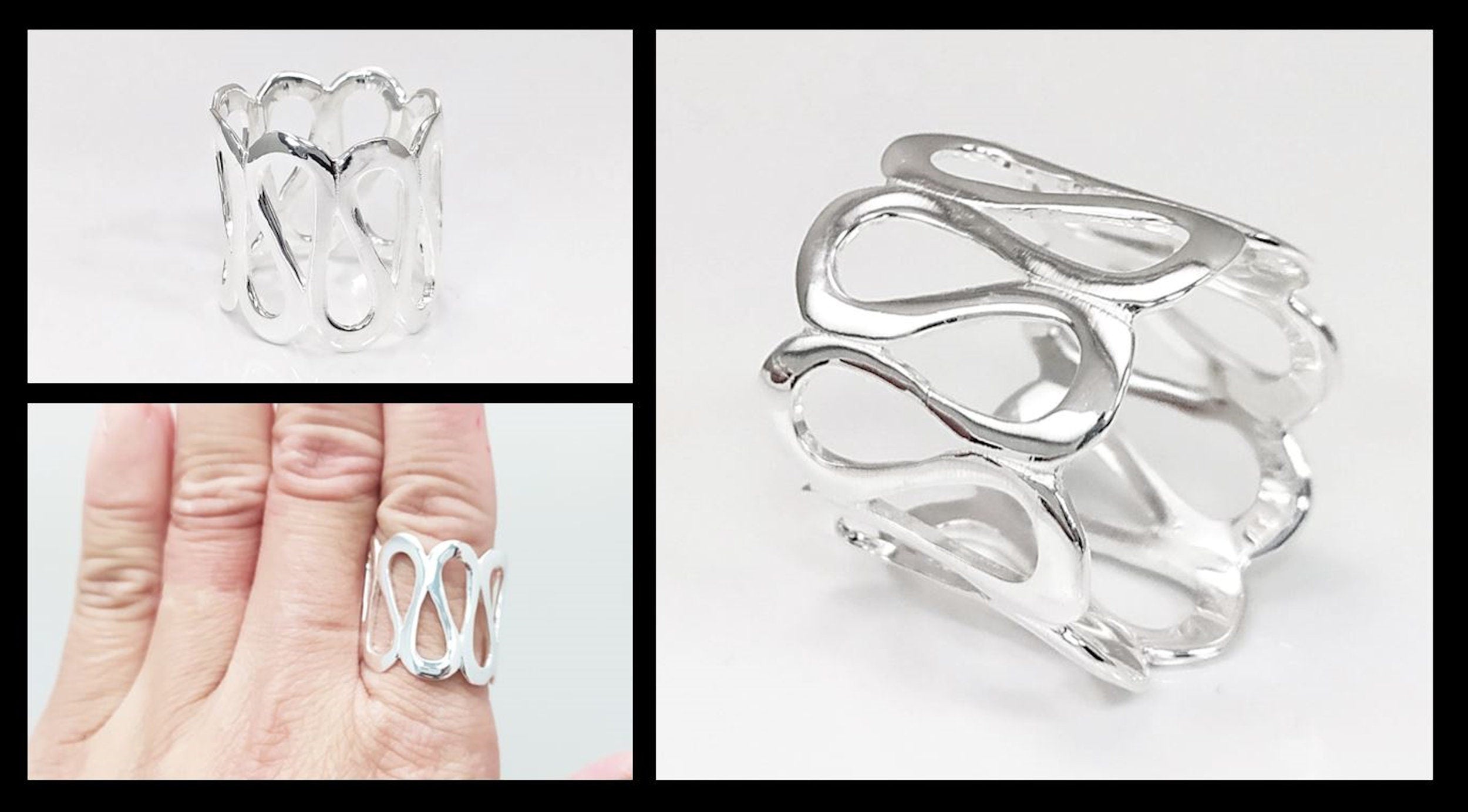 Sterling Meander Cuff Ring, 925 Silver, Ring, Greek Pattern Large Band Ring, Hellenic Spiral Ring, Large Frieze Ring, Wide Open Swirl Ring