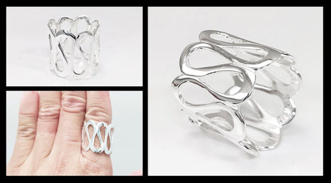 Sterling Meander Cuff Ring, 925 Silver, Ring, Greek Pattern Large Band Ring, Hellenic Spiral Ring, Large Frieze Ring, Wide Open Swirl Ring