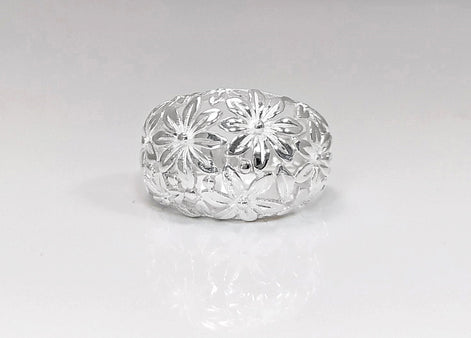 Daisy Flower Ring, Sterling Silver, Daisies Country Flowers Filigree Ring, Blossom Floral, Spring Summer Bloom Ring, Nature Jewelry
