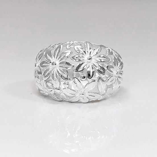 Daisy Flower Ring, Sterling Silver, Daisies Country Flowers Filigree Ring, Blossom Floral, Spring Summer Bloom Ring, Nature Jewelry
