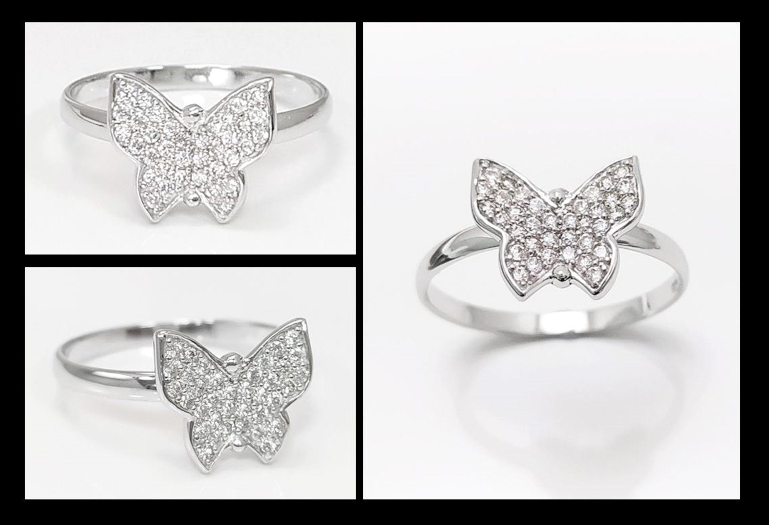 Butterfly Ring, Sterling Silver, Clear White Stones (CZ), Designer Butterflies Jewelry, Fashion Ring, Gift for Her, Bright Ring