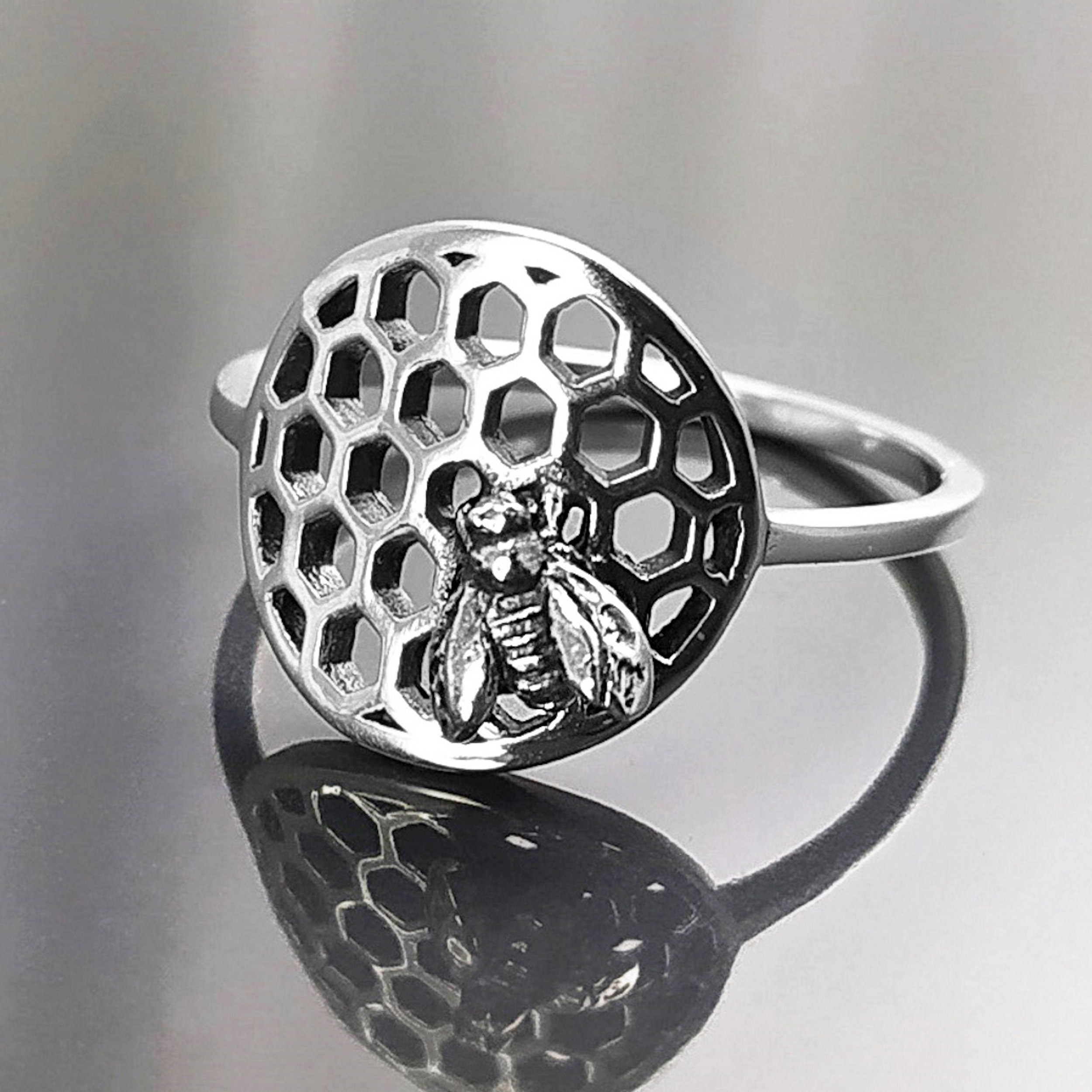 Honeycomb Ring, Sterling Silver, Beehive Jewelry, Bumble Bee, Bee Honeycomb Nature Jewelry, Honeycomb Core, Bug Ring, Gifts For Bee Lovers