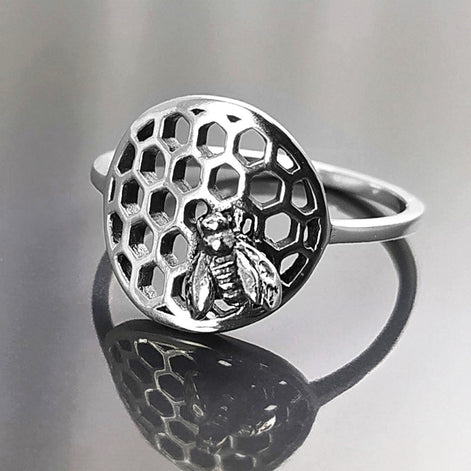 Honeycomb Ring, Sterling Silver, Beehive Jewelry, Bumble Bee, Bee Honeycomb Nature Jewelry, Honeycomb Core, Bug Ring, Gifts For Bee Lovers