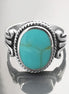 Turquoise Ring, Sterling Silver, Blue Green Turquoise stone, Unisex Jewelry, Flat Oval Stone Ring, Intricate Hipster Antique Rope Shank Ring