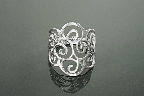 Scroll Filigree Ring, Sterling Silver, Scrolls Design Ring, Spirals Pattern Ring, Wide Band Ring, Elegant Ring, Lace Ring, Open Work Ring