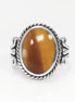 Tiger Eye Ring, Sterling Silver, NATURAL Brown Oval Stone Ring, Rope Ring, Unique Antique Signet Ring, Vintage Hipster Boho Unisex Jewelry