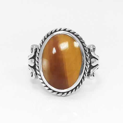 Tiger Eye Ring, Sterling Silver, NATURAL Brown Oval Stone Ring, Rope Ring, Unique Antique Signet Ring, Vintage Hipster Boho Unisex Jewelry