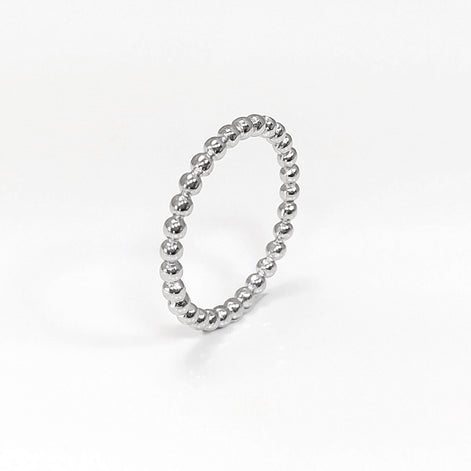 Sterling Silver Beaded Band Ring, Dainty Minimalist Stackable, Shiny Polished Finish