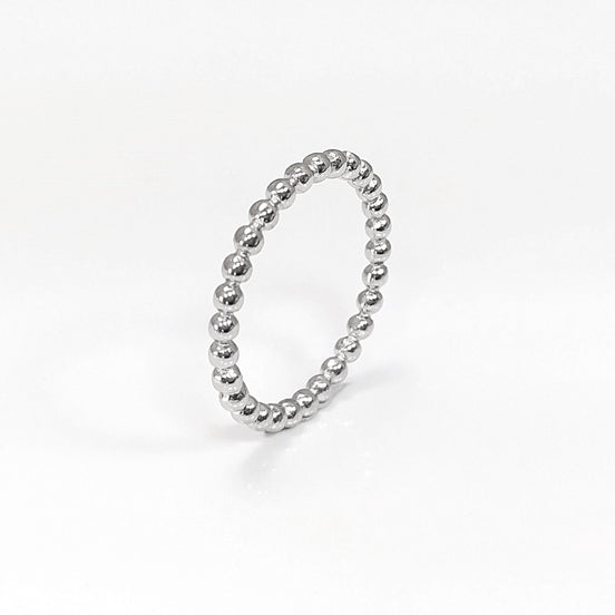 Sterling Silver Beaded Band Ring, Dainty Minimalist Stackable, Shiny Polished Finish