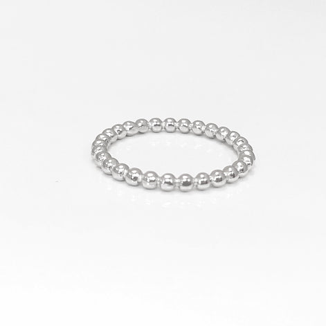 Sterling Silver Beaded Band Ring, Dainty Minimalist Stackable, Shiny Polished Finish