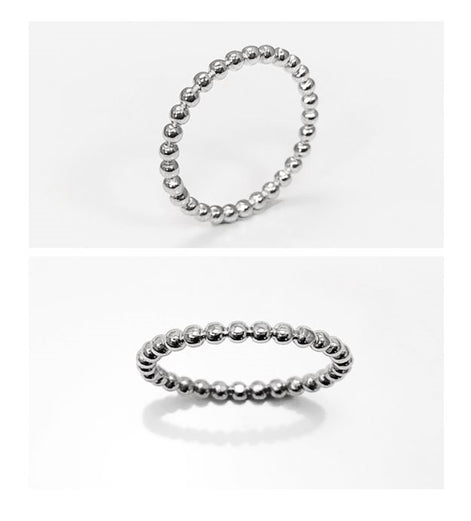 Sterling Silver Beaded Band Ring, Dainty Minimalist Stackable, Shiny Polished Finish