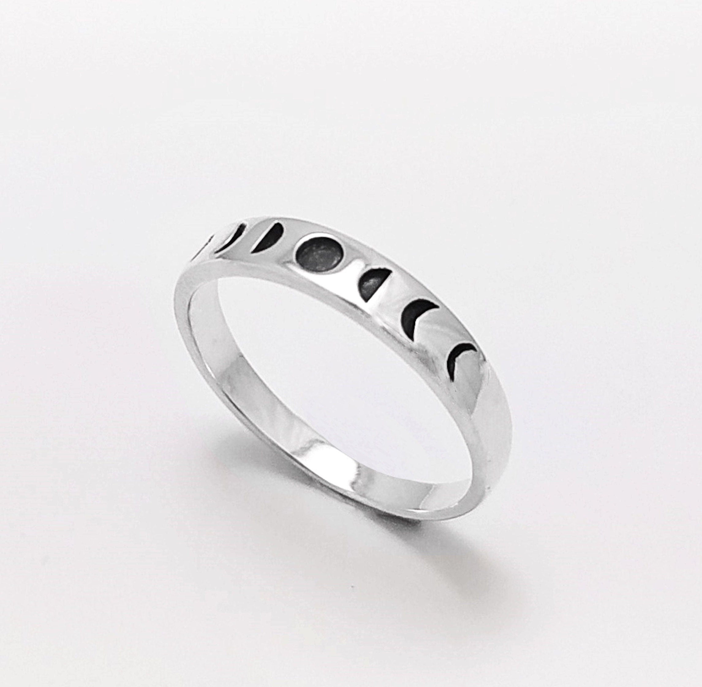 Phases of Moon Ring Sterling Silver, Astronomical Lunar Phases Cycle.