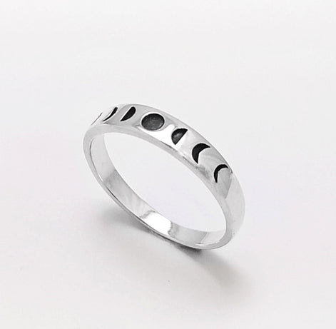 Phases of Moon Ring Sterling Silver, Astronomical Lunar Phases Cycle.