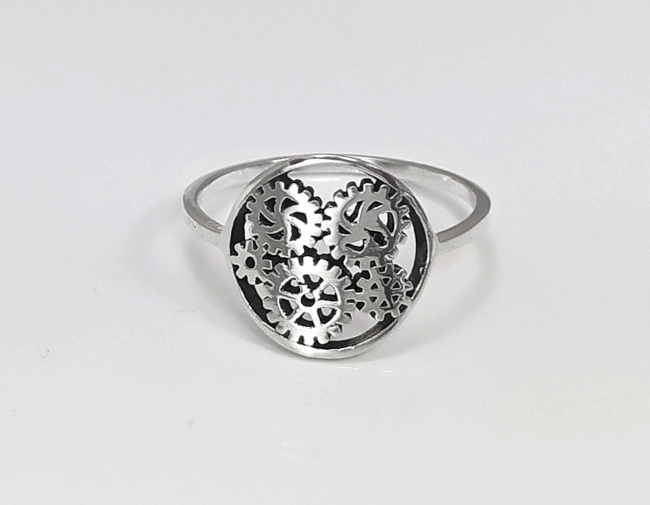 Engrenages ring, sterling silver, gear ring, engineering jewelry, clock mechanical jewelry, transmission ring, Steampunk Geometry Round Ring