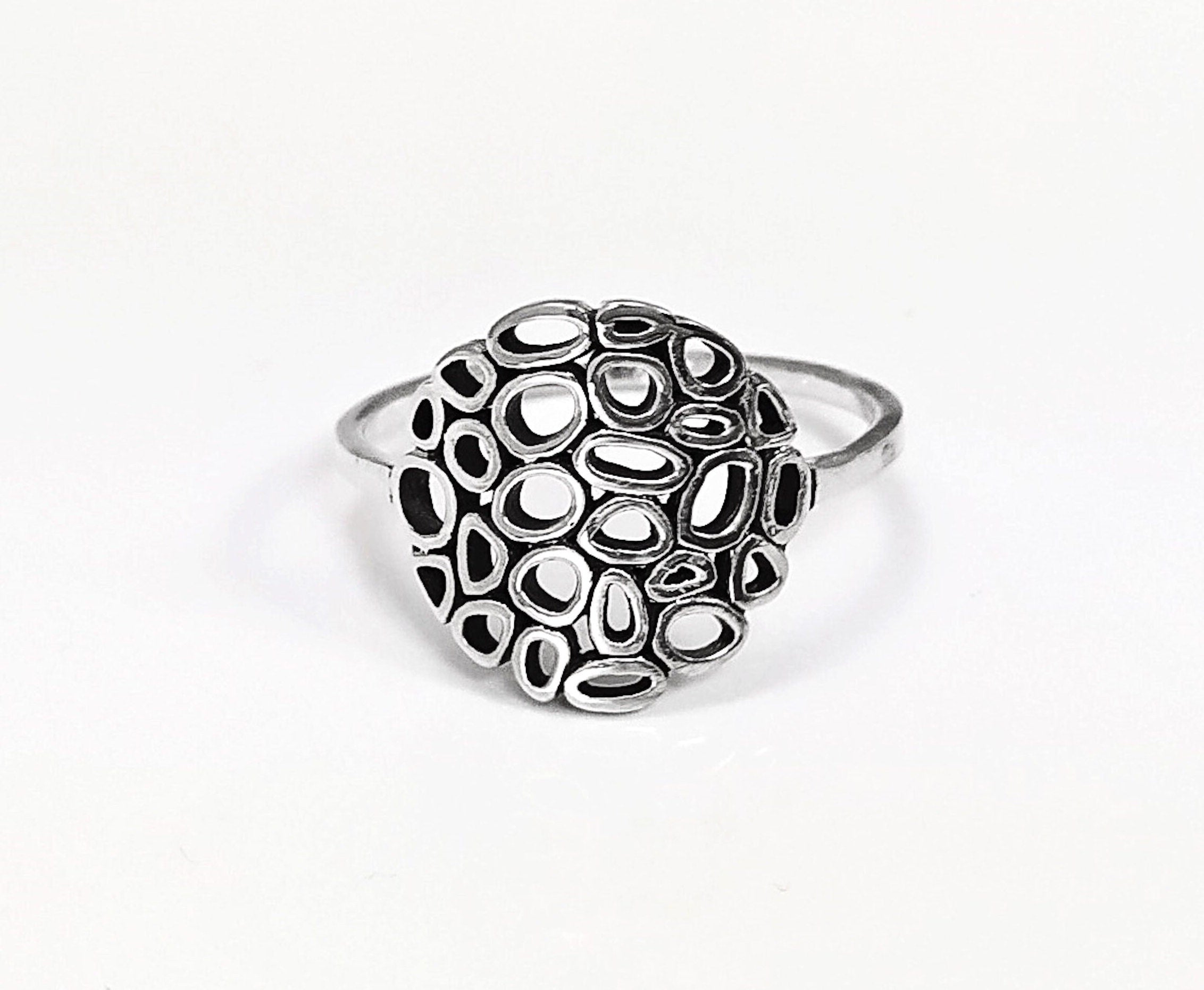 Round Filigree Ring, Seed of Life Ring, Sterling Silver, Sacred Geometry Ring, Dainty Open Work Design, Round ZEN Spiritual Jewelry.