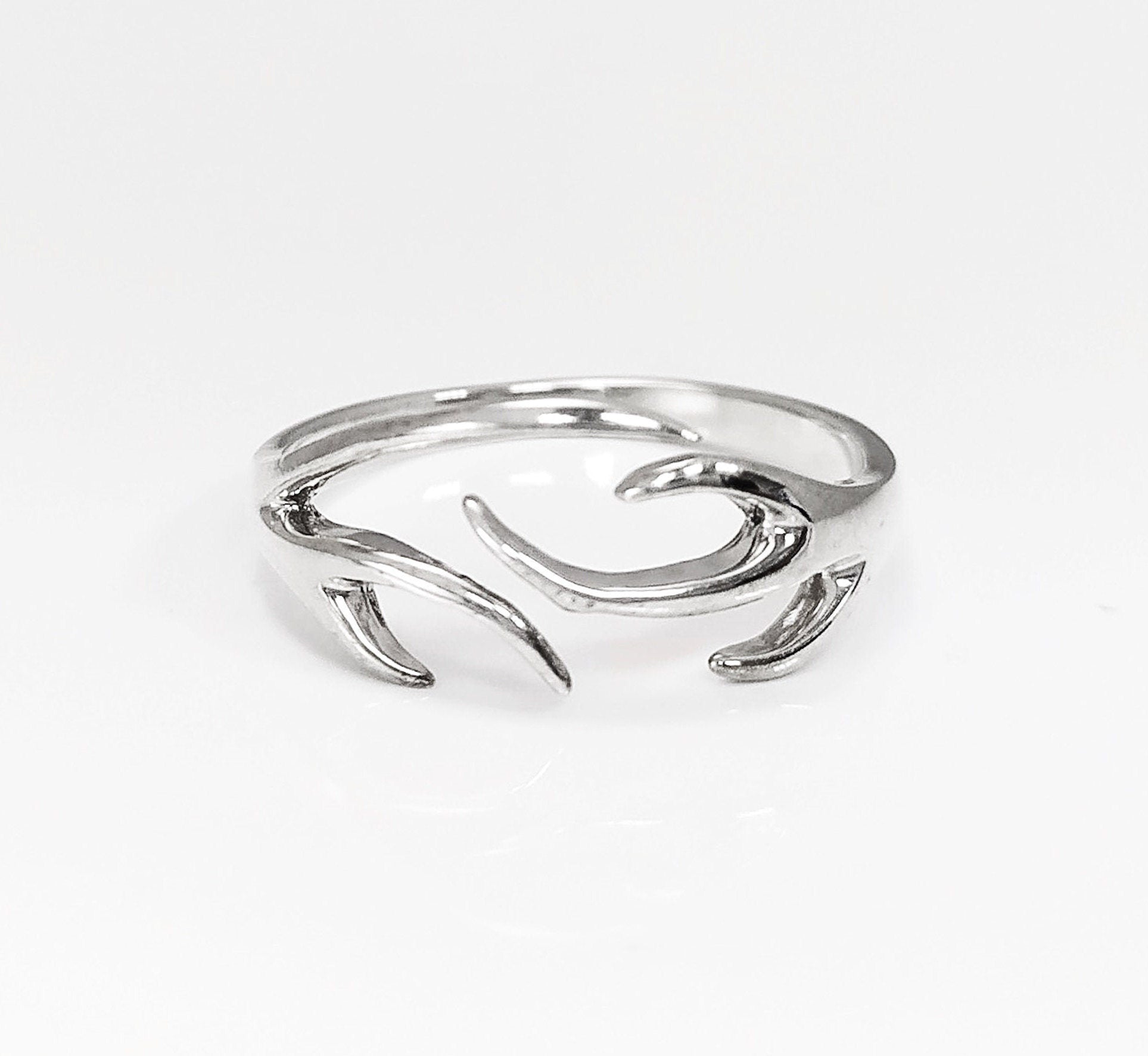 Sterling Silver Deer Antler Ring, Open Band Boho Nature Jewelry