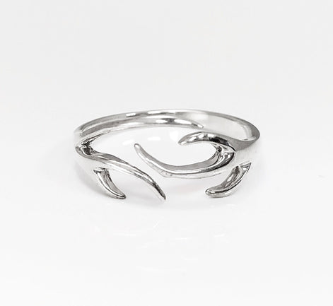Sterling Silver Deer Antler Ring, Open Band Boho Nature Jewelry