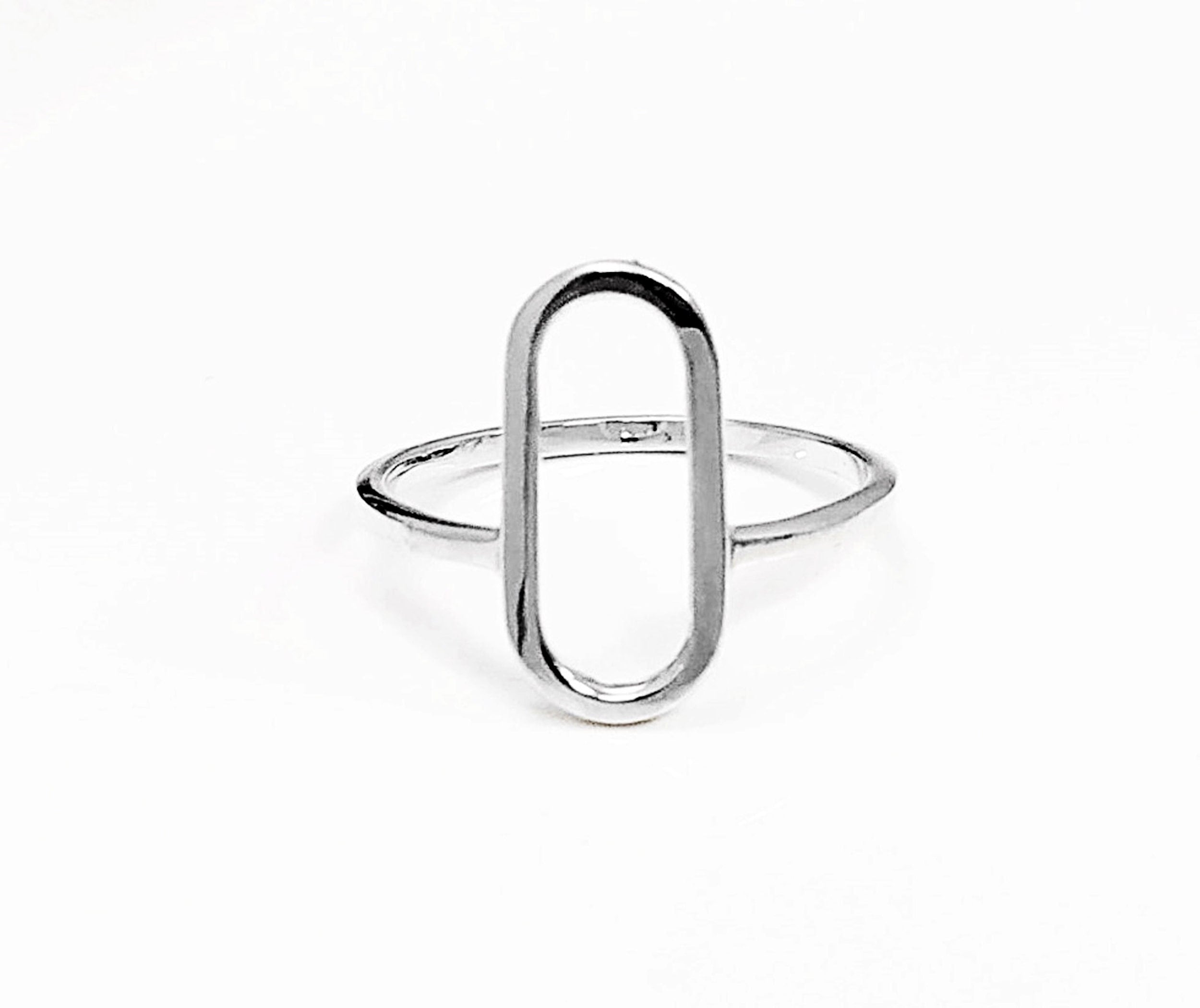 Modern Open Ring, Sterling Silver Ring, Ring Flat Hollow Oval, Small Everyday Ring, Modern Jewelry, Minimalist Ring, Asymmetric Wearing Ring