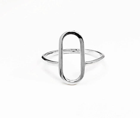 Modern Open Ring, Sterling Silver Ring, Ring Flat Hollow Oval, Small Everyday Ring, Modern Jewelry, Minimalist Ring, Asymmetric Wearing Ring