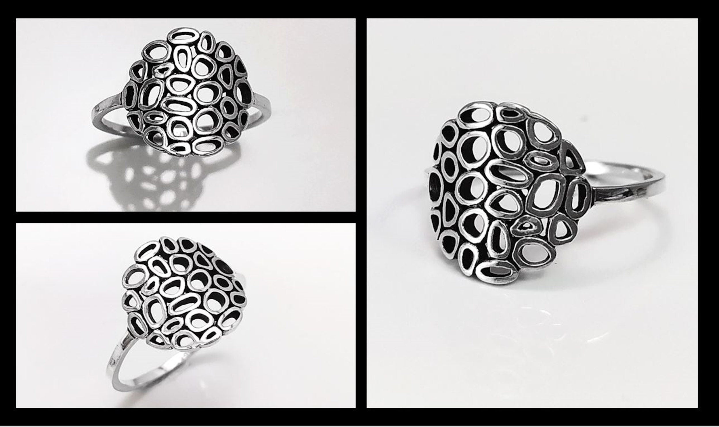 Round Filigree Ring, Seed of Life Ring, Sterling Silver, Sacred Geometry Ring, Dainty Open Work Design, Round ZEN Spiritual Jewelry.