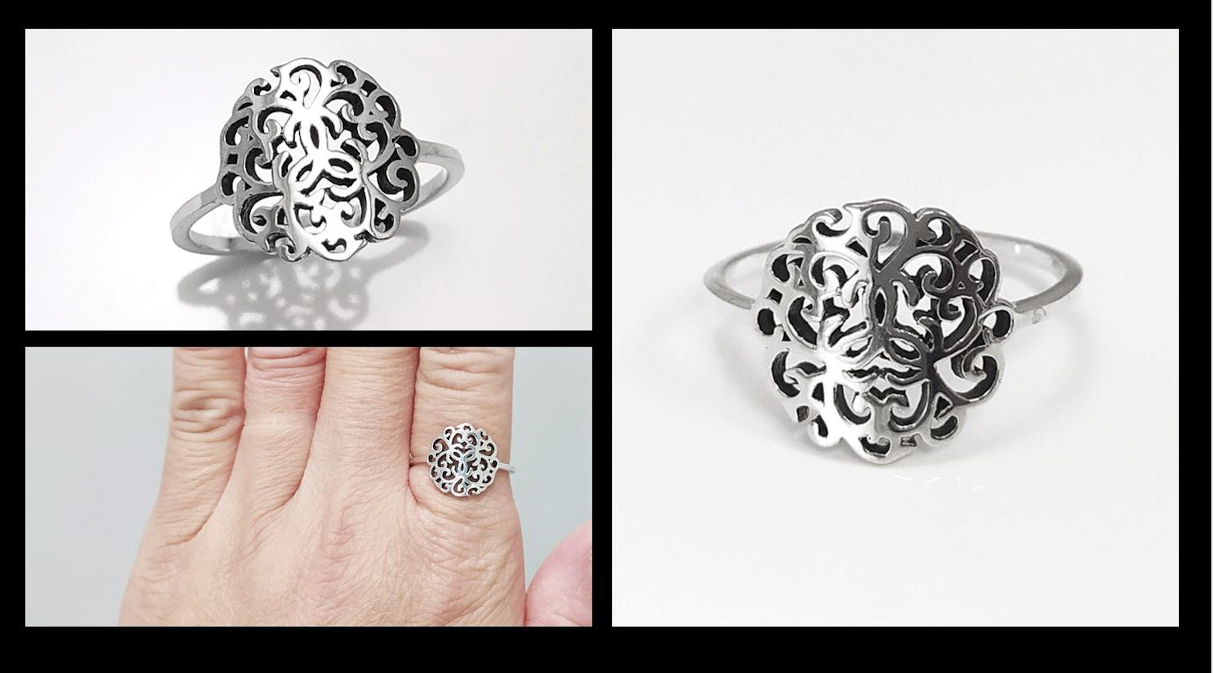 Art Nouveau Filigree Ring, Sterling Silver 925, Dainty Style Ring, Small Ring, Spiritual Jewelry, Geometry Round Ring, Ring