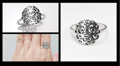 Art Nouveau Filigree Ring, Sterling Silver 925, Dainty Style Ring, Small Ring, Spiritual Jewelry, Geometry Round Ring, Ring