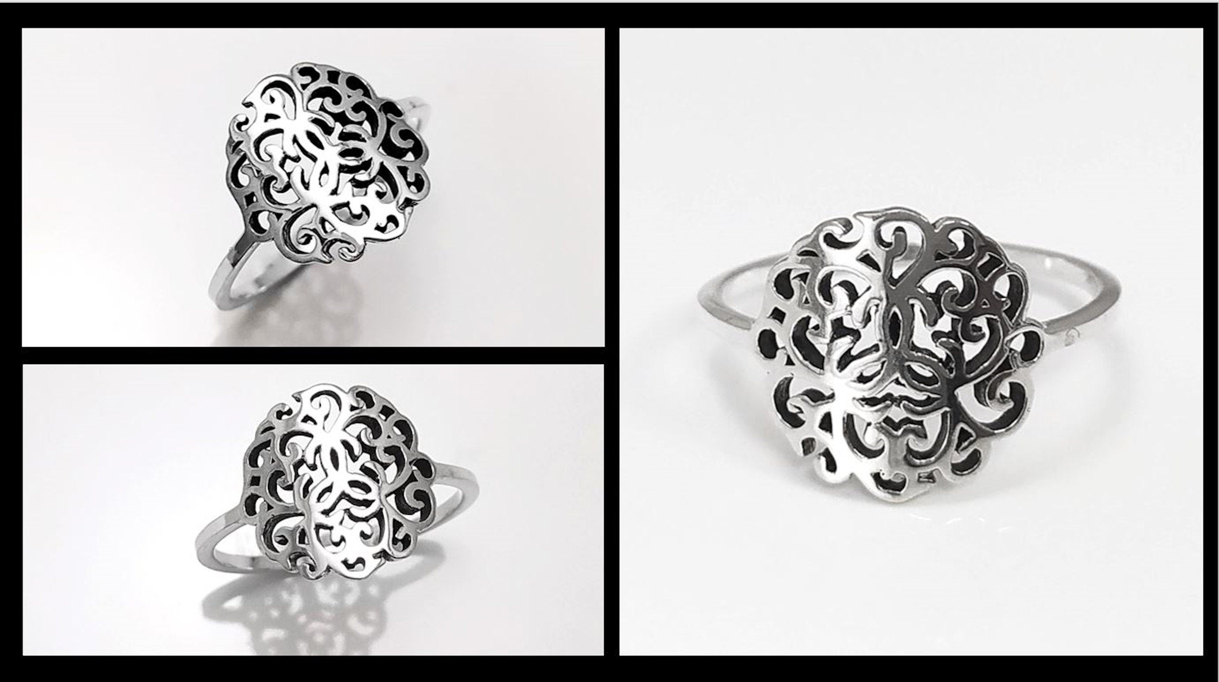 Art Nouveau Filigree Ring, Sterling Silver 925, Dainty Style Ring, Small Ring, Spiritual Jewelry, Geometry Round Ring, Ring