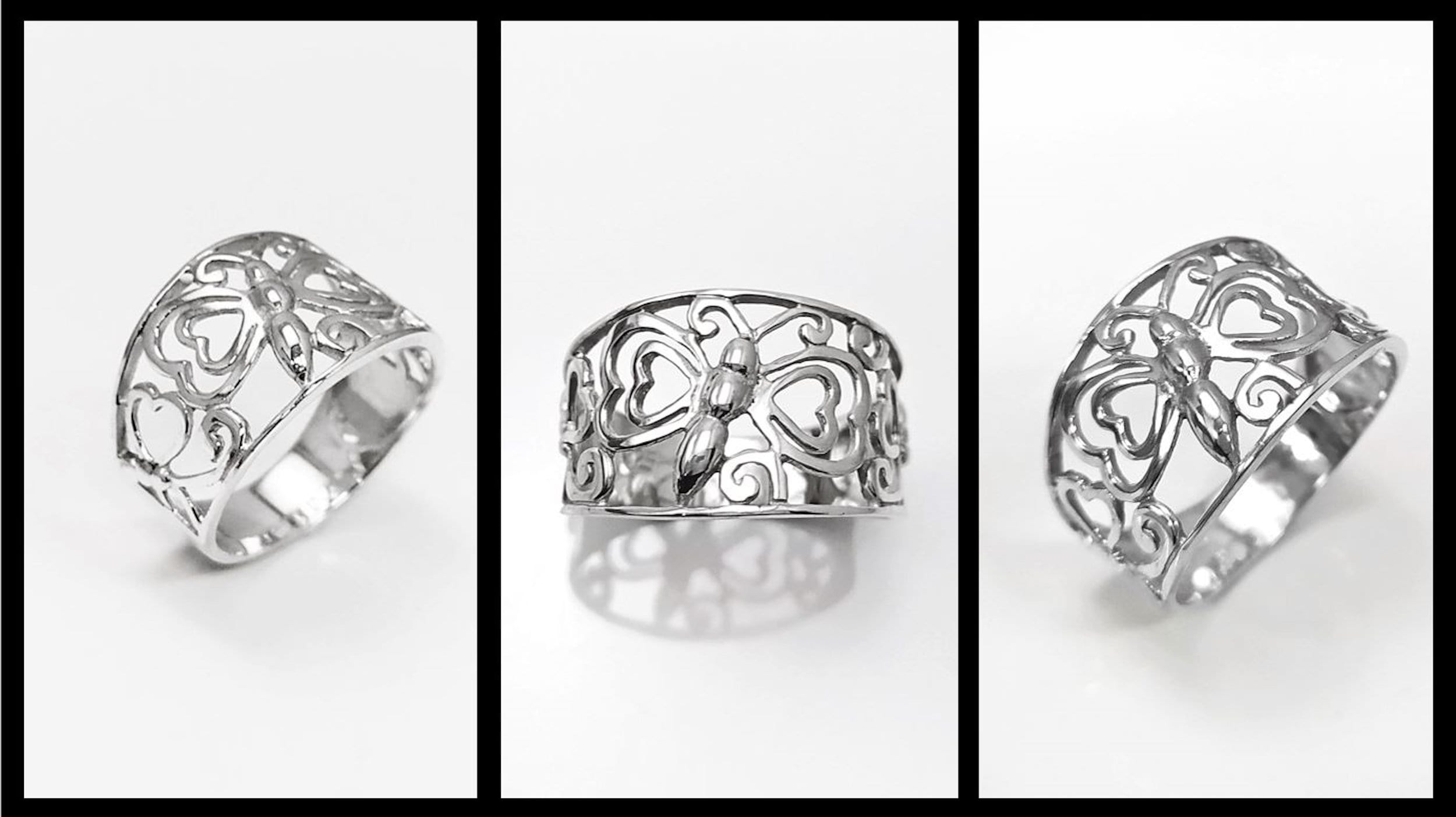 Sterling Silver Butterfly Filigree Ring, Nature Inspired Openwork Band Jewelry