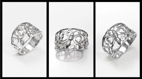 Sterling Silver Butterfly Filigree Ring, Nature Inspired Openwork Band Jewelry