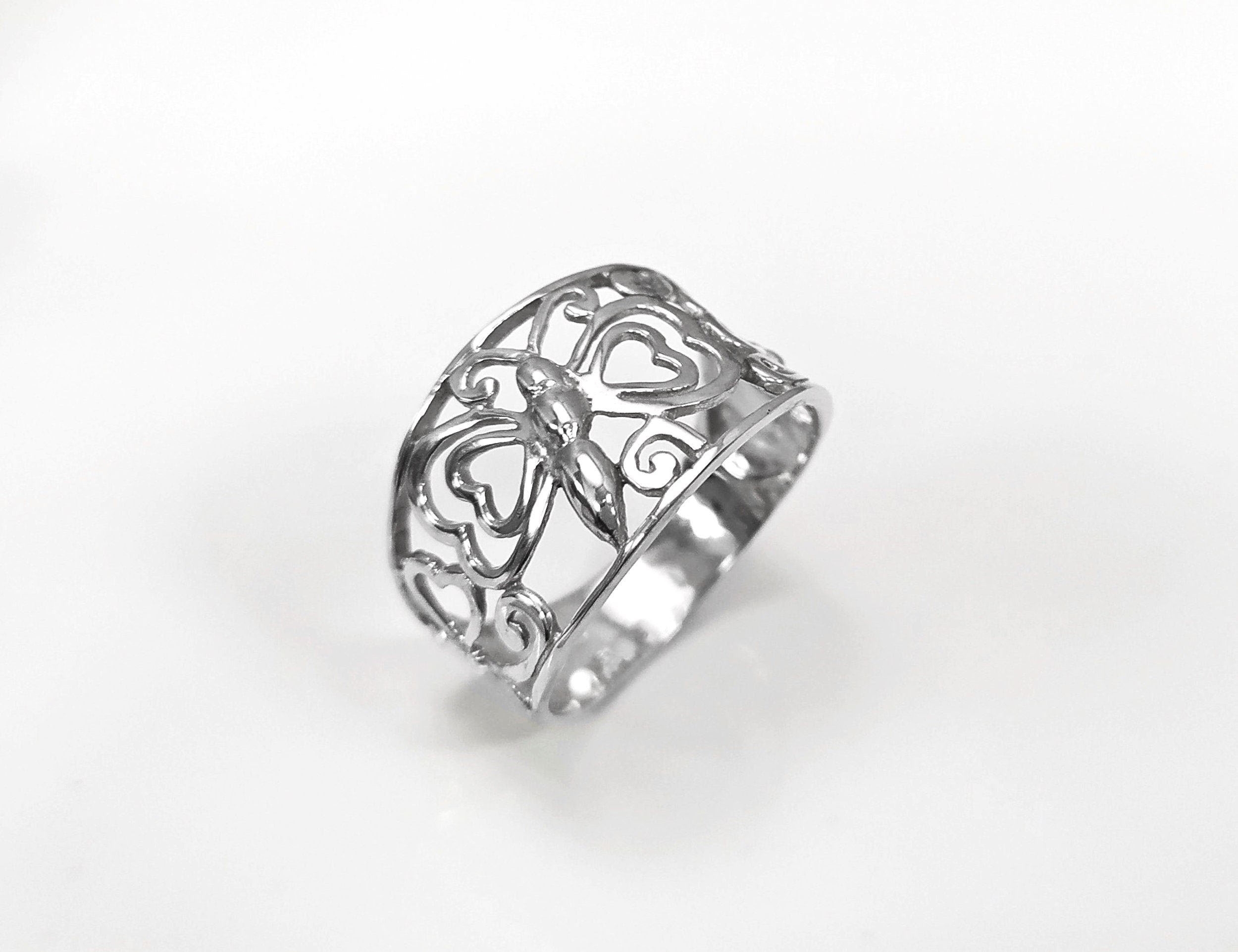 Sterling Silver Butterfly Filigree Ring, Nature Inspired Openwork Band Jewelry