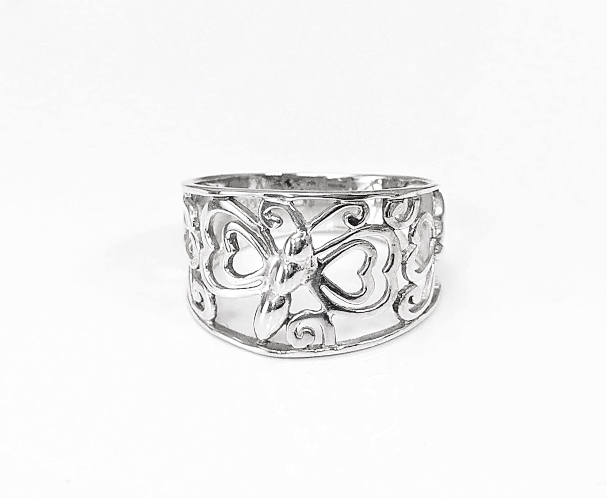 Sterling Silver Butterfly Filigree Ring, Nature Inspired Openwork Band Jewelry