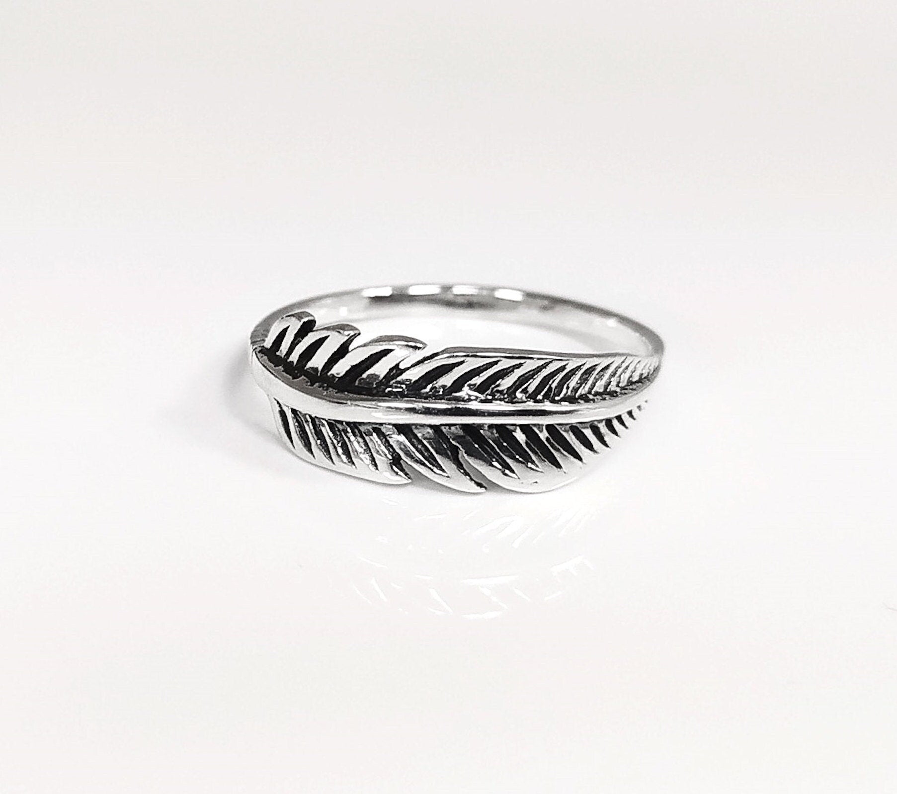 Sterling Silver Feather Ring, Native Inspired Stacking Band, Nature Jewelry