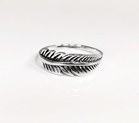 Sterling Silver Feather Ring, Native Inspired Stacking Band, Nature Jewelry