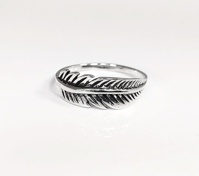 Sterling Silver Feather Ring, Native Inspired Stacking Band, Nature Jewelry
