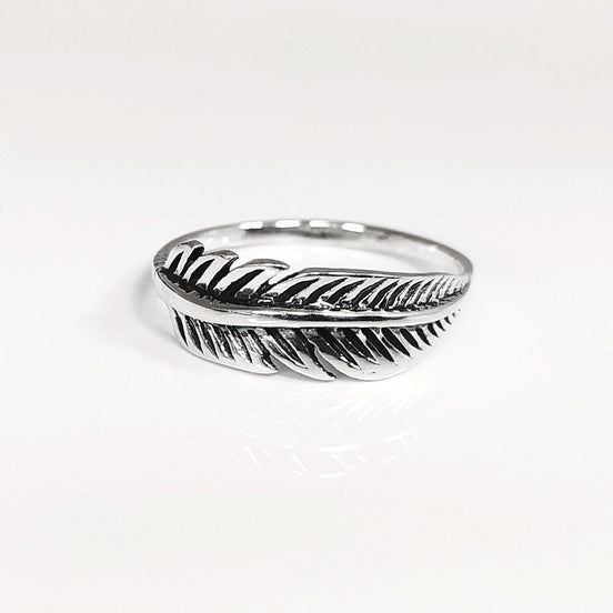 Sterling Silver Feather Ring, Native Inspired Stacking Band, Nature Jewelry