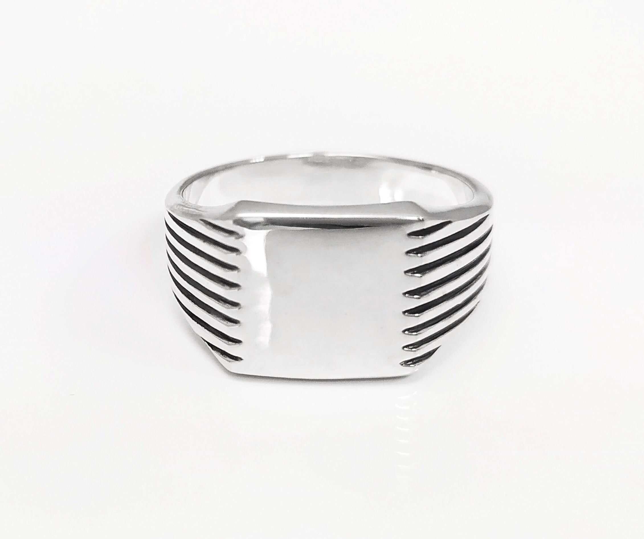 Sterling Silver Signet Ring, Square Cushion, Mens Jewelry