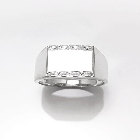 Rectangle Signet Ring, Sterling Silver, Mens Signet Ring, Diamond Faceted Borders, Unisex jewelry Gift, Engraving Name Initials Option