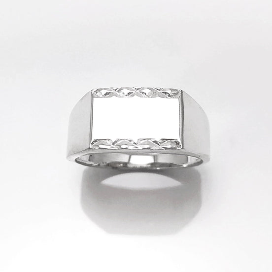 Rectangle Signet Ring, Sterling Silver, Mens Signet Ring, Diamond Faceted Borders, Unisex jewelry Gift, Engraving Name Initials Option