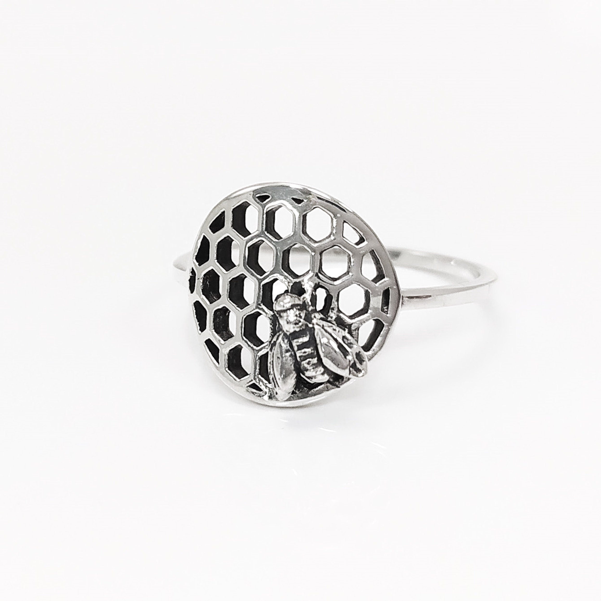 Honeycomb Ring, Sterling Silver, Beehive Jewelry, Bumble Bee, Bee Honeycomb Nature Jewelry, Honeycomb Core, Bug Ring, Gifts For Bee Lovers