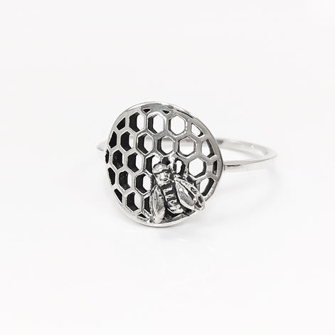 Honeycomb Ring, Sterling Silver, Beehive Jewelry, Bumble Bee, Bee Honeycomb Nature Jewelry, Honeycomb Core, Bug Ring, Gifts For Bee Lovers