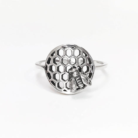 Honeycomb Ring, Sterling Silver, Beehive Jewelry, Bumble Bee, Bee Honeycomb Nature Jewelry, Honeycomb Core, Bug Ring, Gifts For Bee Lovers