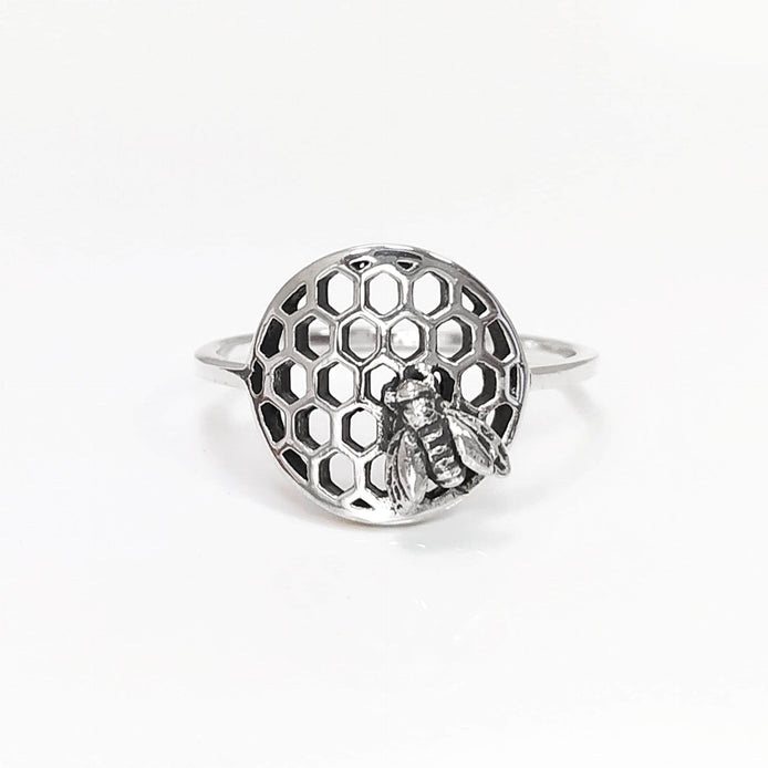 Honeycomb Ring, Sterling Silver, Beehive Jewelry, Bumble Bee, Bee Honeycomb Nature Jewelry, Honeycomb Core, Bug Ring, Gifts For Bee Lovers