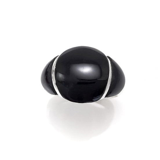 Onyx Band Ring - Sterling Silver Dome Black Onyx Gemstone Ring - Modern Domed Stone Jewelry